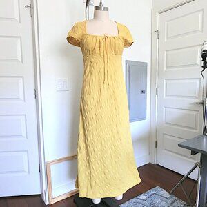 Mustard Puff-Sleeve Maxi Dress